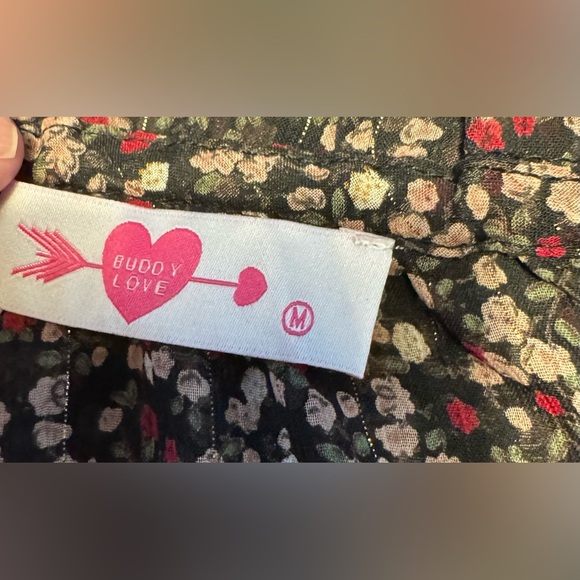 Buddy Love Brown and Cream Ruffled 3/4 Bell flowy Sleeves sheerBlouse size Med - Picture 8 of 10